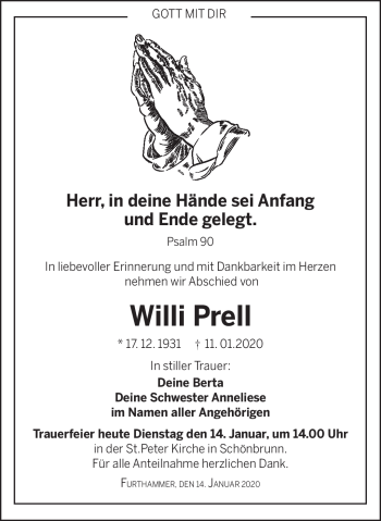 Traueranzeige von Willi Prell von Frankenpost