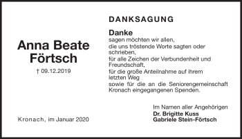 Traueranzeige von Anna Förtsch von Neue Presse Coburg