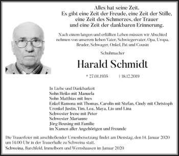 Traueranzeige von Harlad Schmidt von Südthüringer Presse