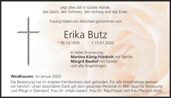 Traueranzeige von Erika Butz von Neue Presse Coburg