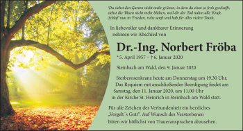 Traueranzeige von Norbert Fröba von Neue Presse Coburg
