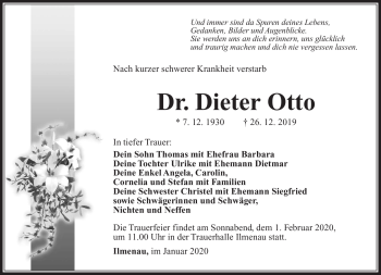 Traueranzeige von Dr. Dieter Otto von Südthüringer Presse