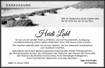 Traueranzeige von Heidi Lahl von Südthüringer Presse