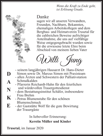 Traueranzeige von Willi Jung von Südthüringer Presse