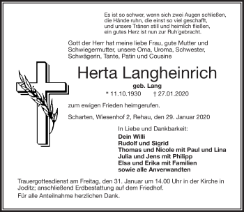 Traueranzeige von Herta Langheinrich von Frankenpost