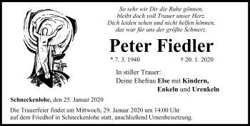 Traueranzeige von Peter Fiedler von Neue Presse Coburg