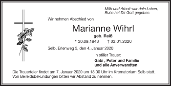 Traueranzeige von Marianne Wihrl von Frankenpost