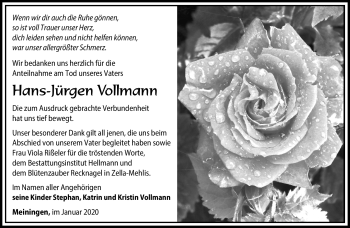 Traueranzeige von Hans-Jürgen Vollmann von Südthüringer Presse