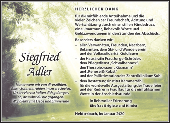 Traueranzeige von Siegfried Adler von Südthüringer Presse
