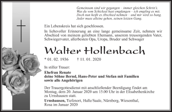 Traueranzeige von Walter Hollenbach von Südthüringer Presse