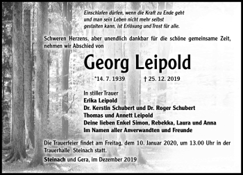 Traueranzeige von Georg Leipold von Südthüringer Presse