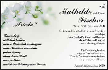 Traueranzeige von Mathilde Fischer von Südthüringer Presse