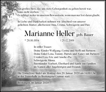 Traueranzeige von Marianne Heller von Südthüringer Presse