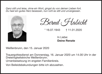 Traueranzeige von Bernd Habicht von Neue Presse Coburg