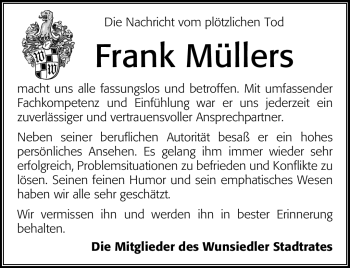 Traueranzeige von Frank Müller von Frankenpost