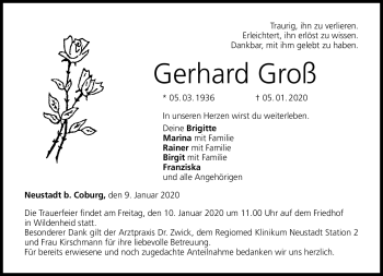Traueranzeige von Gerhard Groß von Neue Presse Coburg