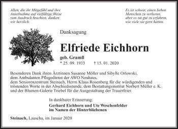 Traueranzeige von Elfriede Eichhorn von Südthüringer Presse