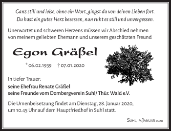 Traueranzeige von Egon Gräßel von Südthüringer Presse