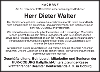 Traueranzeige von Dieter Walter von Neue Presse Coburg