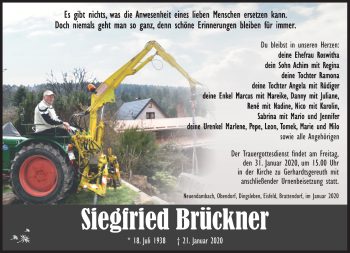 Traueranzeige von Siegfried Brückner von Südthüringer Presse