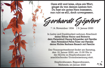 Traueranzeige von Gerhard Göpfert von Südthüringer Presse