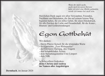 Traueranzeige von Egon Gottbehüt von Südthüringer Presse