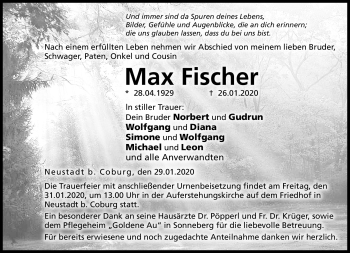 Traueranzeige von Max Fischer von Neue Presse Coburg