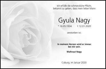 Traueranzeige von Gyula Nagy von Neue Presse Coburg