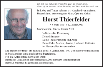 Traueranzeige von Horst Thierfelder von Frankenpost