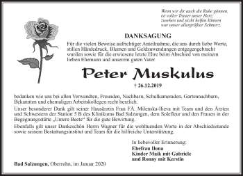Traueranzeige von Peter Muskulus von Südthüringer Presse