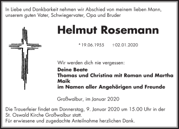 Traueranzeige von Helmut Rosemann von Neue Presse Coburg
