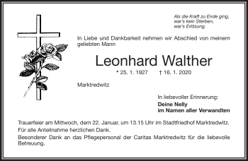 Traueranzeige von Leonhard Walther von Frankenpost