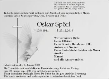 Traueranzeige von Oskar Spörl von Neue Presse Coburg