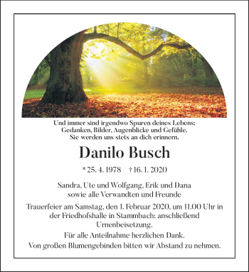 Traueranzeige von Danilo Busch von Frankenpost