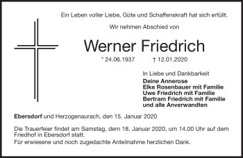Traueranzeige von Werner Friedrich von Neue Presse Coburg