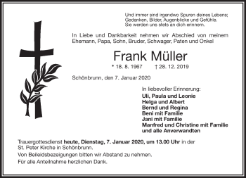 Traueranzeige von Frank Müller von Frankenpost