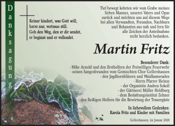 Traueranzeige von Fritz Martin von Südthüringer Presse