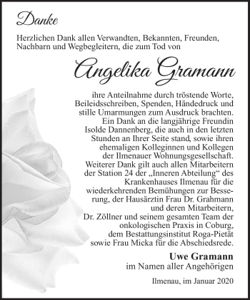 Traueranzeige von Angelika Gramann von Südthüringer Presse