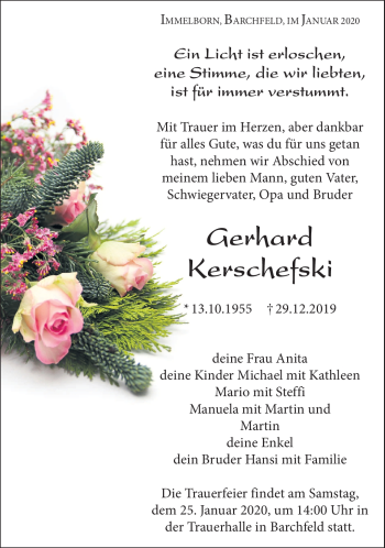 Traueranzeige von Gerhard Kerschefski von Südthüringer Presse