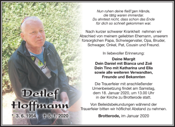 Traueranzeige von Detlef Hoffmann von Südthüringer Presse