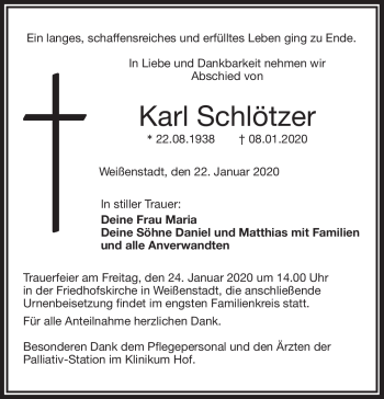 Traueranzeige von Karl Schlötzer von Frankenpost