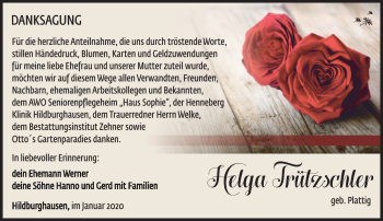 Traueranzeige von Helga Trützschler von Südthüringer Presse