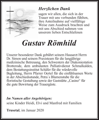 Traueranzeige von Gustav Römhild von Südthüringer Presse