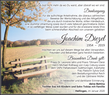 Traueranzeige von Joachim Diezel von Südthüringer Presse