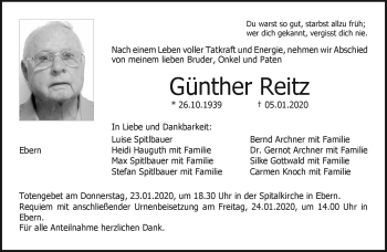 Traueranzeige von Günther Reitz von Neue Presse Coburg