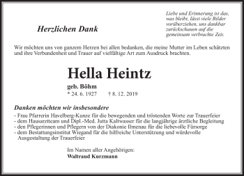 Traueranzeige von Hella Heintz von Südthüringer Presse
