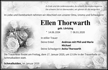 Traueranzeige von Ellen Thorwarth von Südthüringer Presse