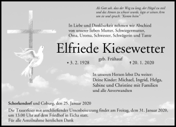 Traueranzeige von Elfriede Kiesewetter von Neue Presse Coburg
