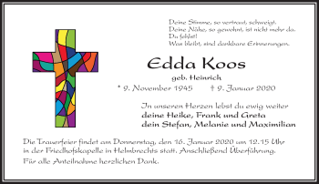Traueranzeige von Edda Koos von Frankenpost