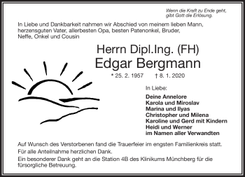 Traueranzeige von Edgar Bergmann von Frankenpost